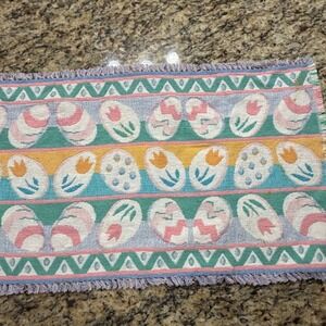 Vintage‎ Easter Egg Woven Table Runner Pastel Tapestry Fringe Spring Decor 14x53